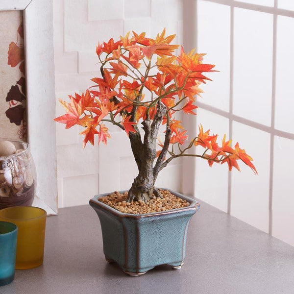 Buy Artificial Plants - Faux Maple Bonsai In Tub Pot - Orange at Vaaree online