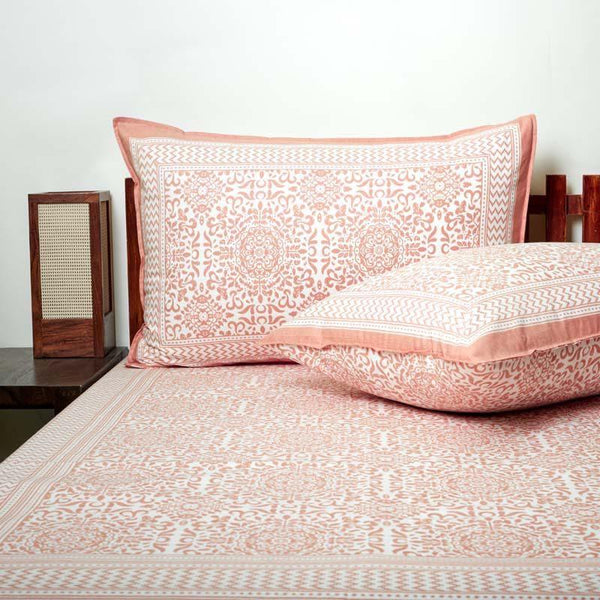 Buy Bedsheets - Anvi Ethnic Printed Bedsheet - Peach at Vaaree online