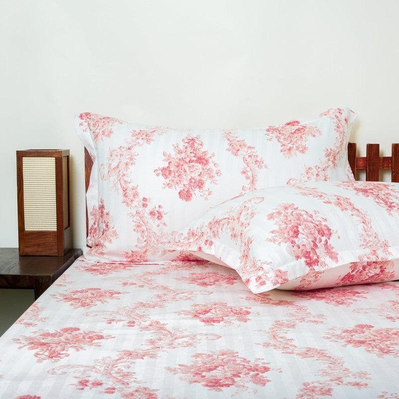 Buy Bedsheets - Kaureena Printed Bedsheet - White & Coral at Vaaree online