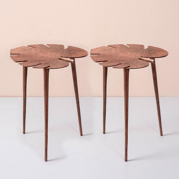 Buy Side & Bedside Tables - Monstera Leaf Accent Table (Copper) - Set Of Two at Vaaree online