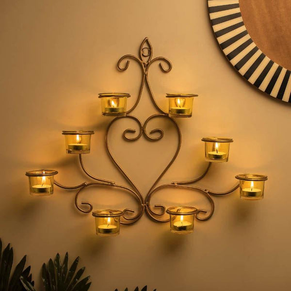 Buy Tea Light Candle Holders - Floral Gold Frame Candle Holder - Yellow at Vaaree online