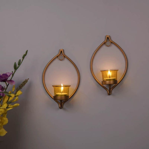 Buy Tea Light Candle Holders - Leafy Sconce Candle Holder (Yellow) - Set Of Two at Vaaree online
