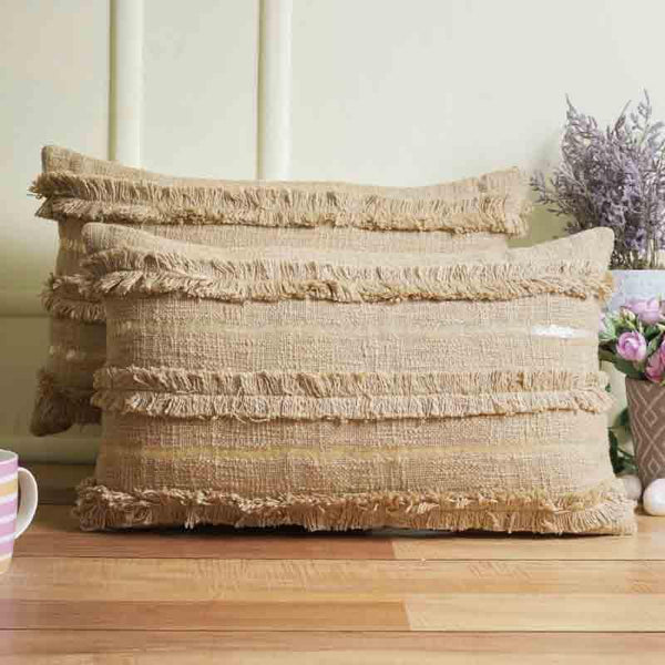 Buy Cushion Cover Sets - Tinsel Cushion Cover - (Beige) - Set Of Two at Vaaree online