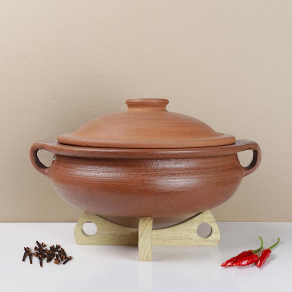 Cooking Pot - Dilaab Urali Clay Pot With Lid (Brown) - 2000 ML