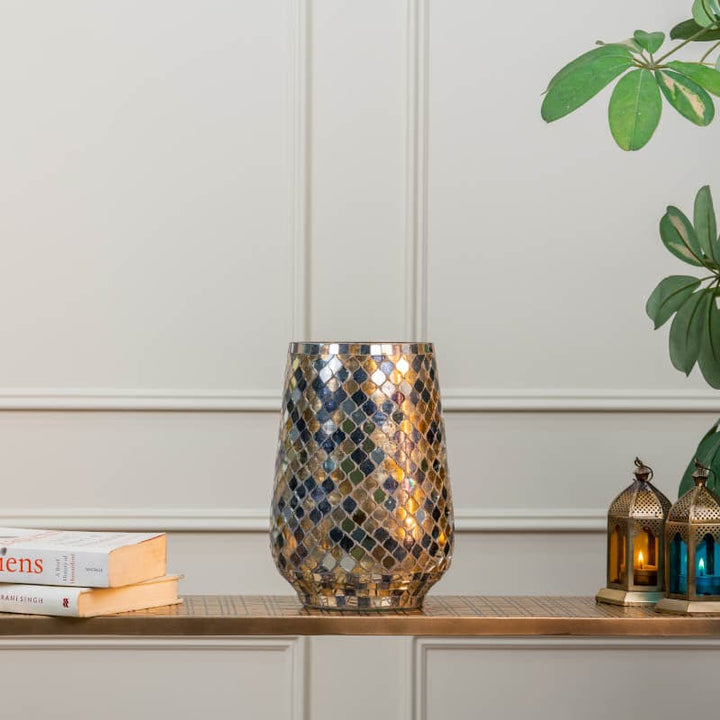 Buy Garnet Mosaic Tumbler Vase - Silver at Vaaree online | Beautiful Vase to choose from
