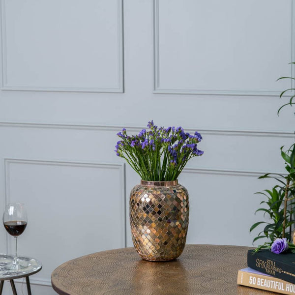 Buy Garnet Mosaic Short Vase - Rosegold at Vaaree online | Beautiful Vase to choose from