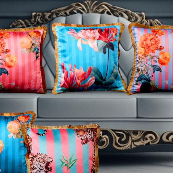 Buy Tropical Stripe Cushion Cover - Set Of Five Cushion Cover Sets from Vaaree