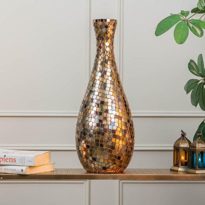 Buy Garnet Mosaic Tapered Vase - Rosegold at Vaaree online | Beautiful Vase to choose from