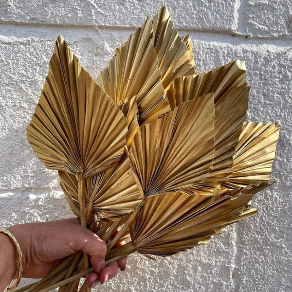 Buy Naturally Dried Golden Palm Leaf Bunch - Set Of Five Artificial Flowers from Vaaree