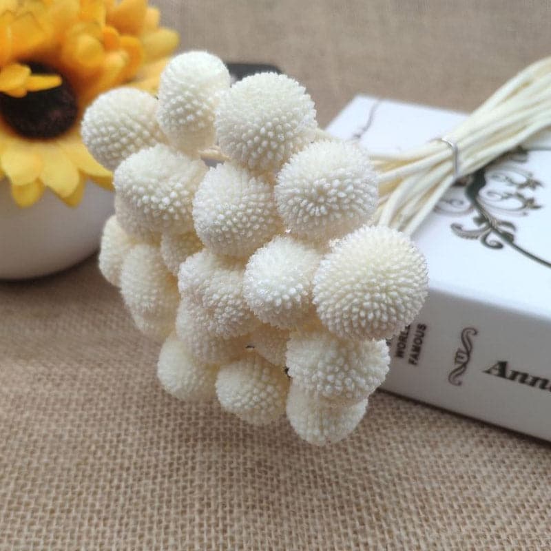 Buy Naturally Dried White Billy Ball Flower Bunch - Set Of Ten Artificial Flowers from Vaaree