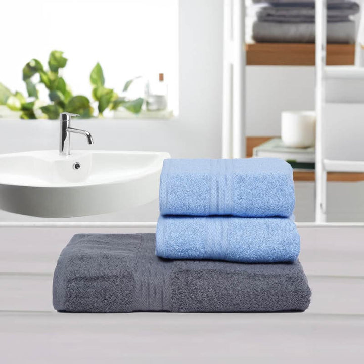 Buy GlowNGo Towel (Blue & Grey)- Set Of Three at Vaaree online | Beautiful Towel Sets to choose from