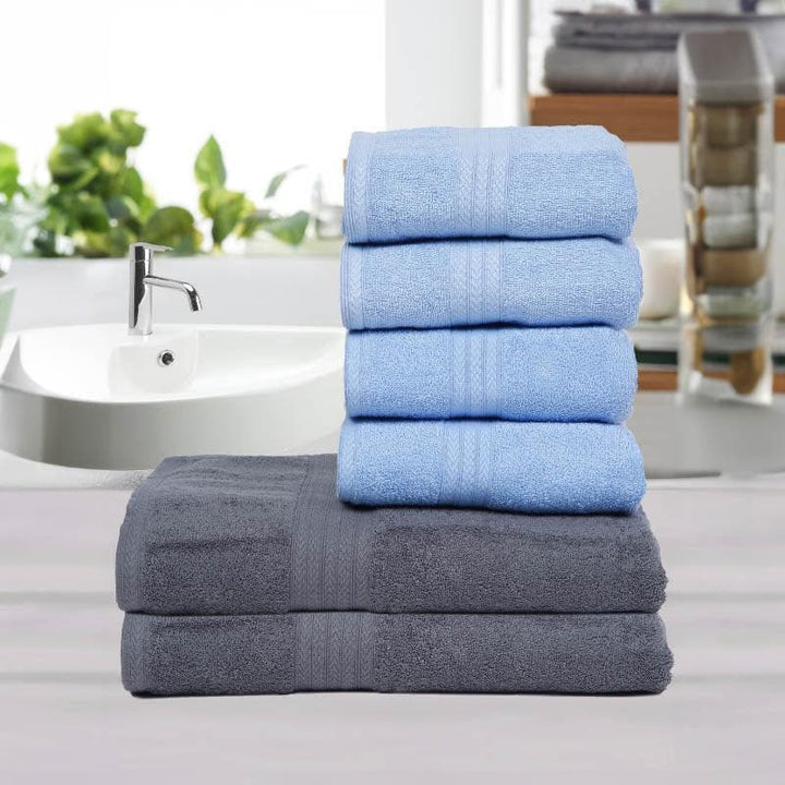 Buy GlowNGo Towel (Blue & Grey) - Set Of Six at Vaaree online | Beautiful Towel Sets to choose from