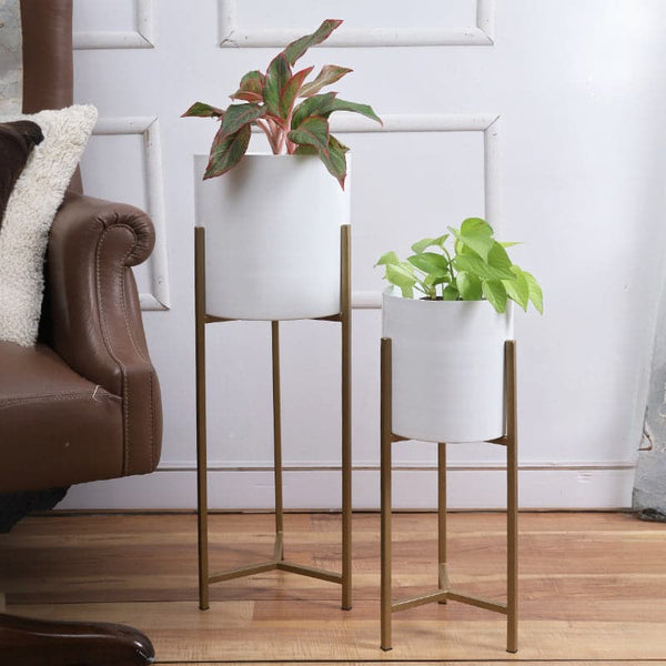 Ceramic Planter With Stand - Set Of Two