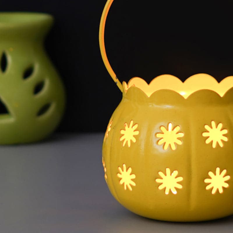 Buy Nirvana Lantern Tealight Candle Holder - Yellow Candle Holders from Vaaree