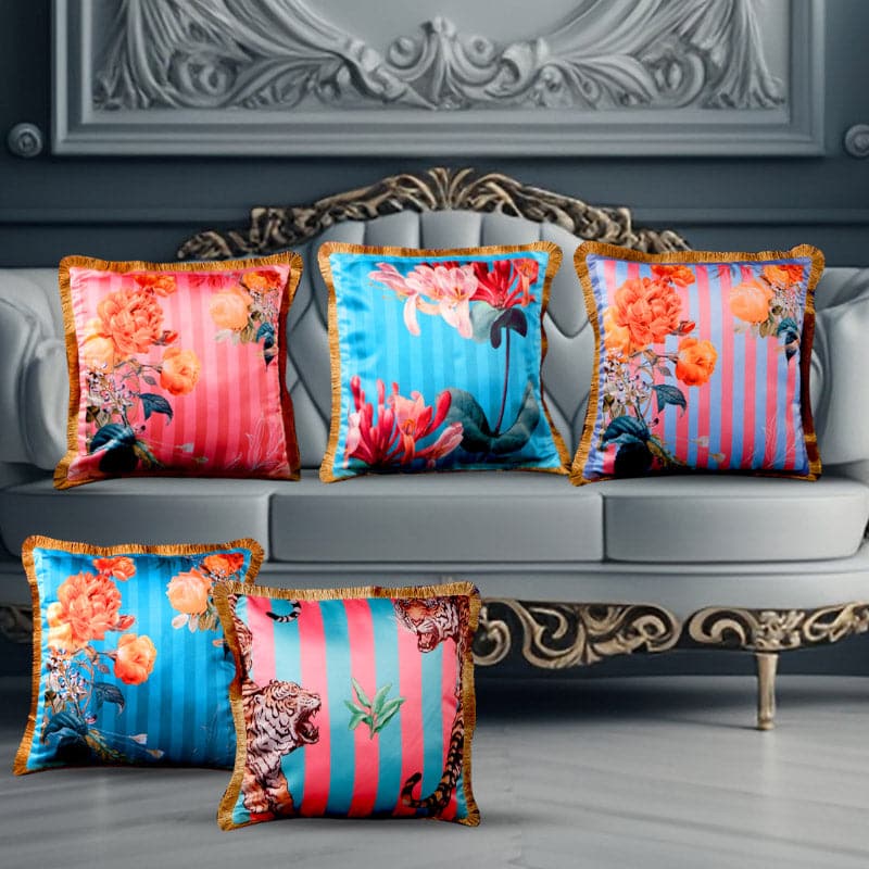 Buy Tropical Stripe Cushion Cover - Set Of Five Cushion Cover Sets from Vaaree