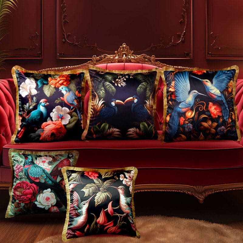 Buy Midnight Bloom Charm Cushion Cover - Set Of Five Cushion Cover Sets from Vaaree