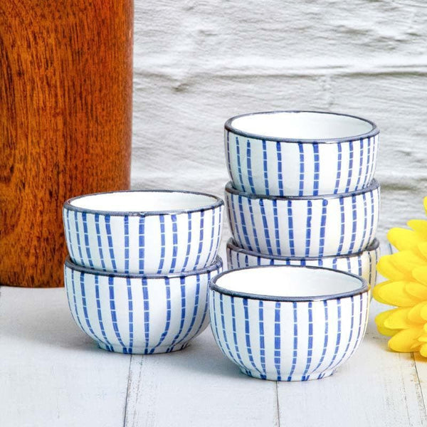 Buy Azure Stripe Bowl - Set Of Six at Vaaree online | Beautiful Bowl to choose from