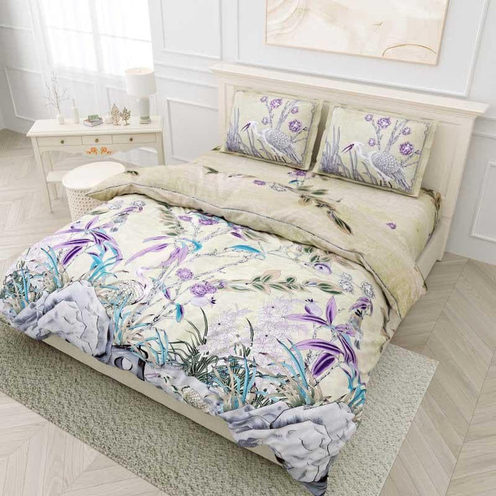 Buy Floral Fusion Bedsheet - Purple & Beige at Vaaree online | Beautiful Bedsheets to choose from