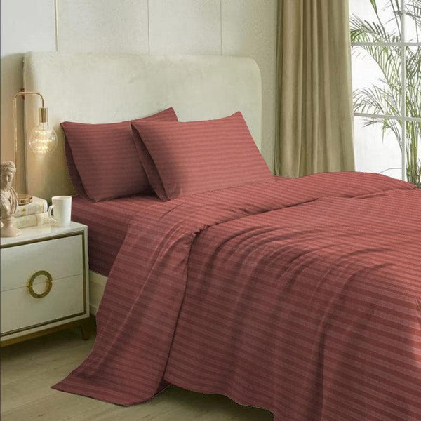 Buy Royal Stripe Bedsheet- Rust at Vaaree online | Beautiful Bedsheets to choose from
