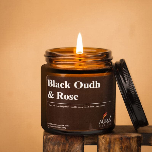 Black Oudh & Rose Scented Jar Candle - 100 GM