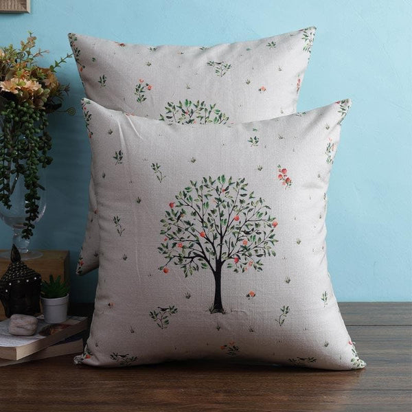 Buy Prospering Tree Cushion Cover (Beige) - Set Of Two at Vaaree online | Beautiful Cushion Cover Sets to choose from