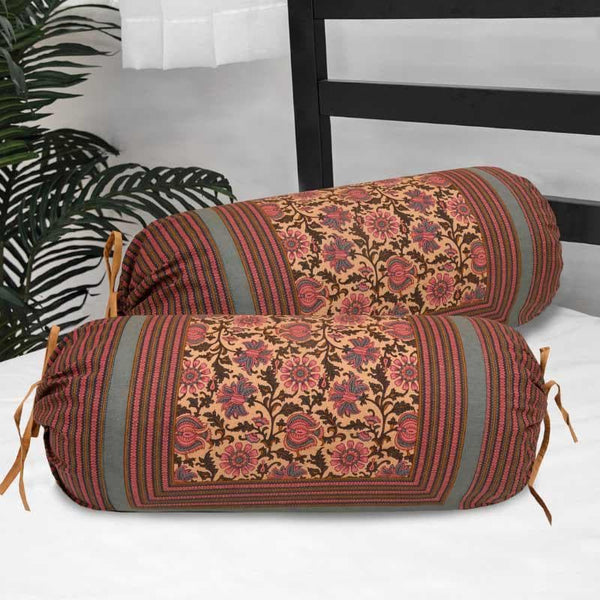 Buy Rekha Floral Printed Bolster Cover (Grey) - Set Of Two at Vaaree online | Beautiful Bolster Covers to choose from
