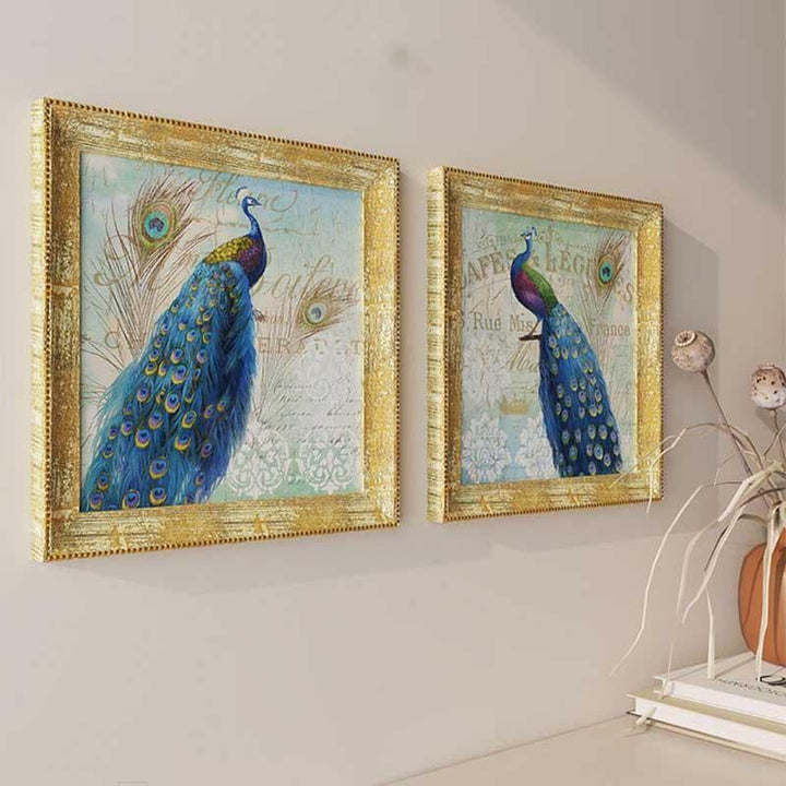 Buy Peafowl Wall Art Painting - Set Of Two at Vaaree online | Beautiful Wall Art & Paintings to choose from