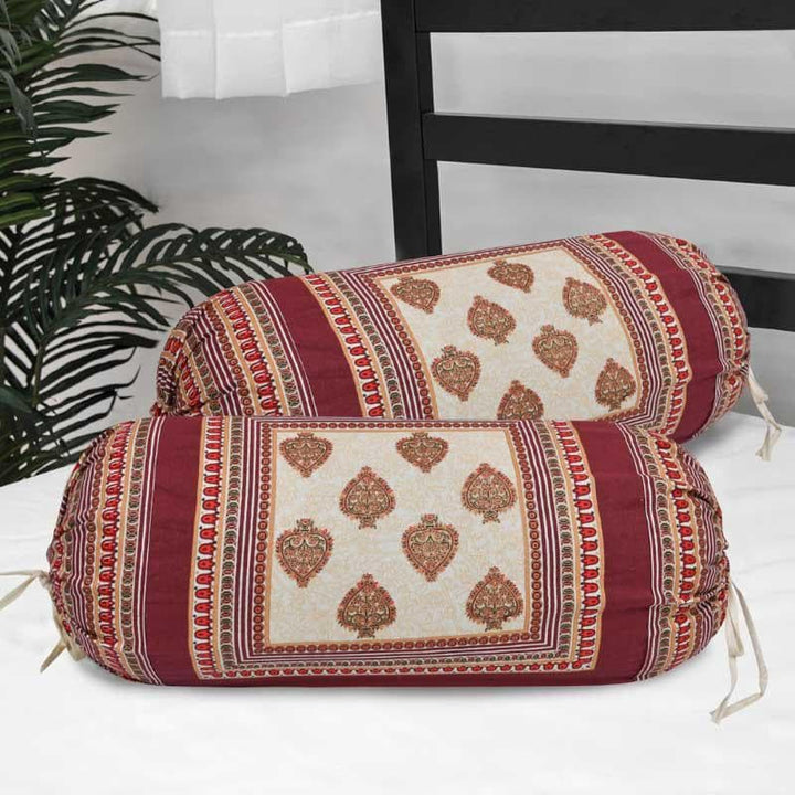 Buy Saroj Ethnic Printed Bolster Cover (Maroon) - Set Of Two at Vaaree online | Beautiful Bolster Covers to choose from