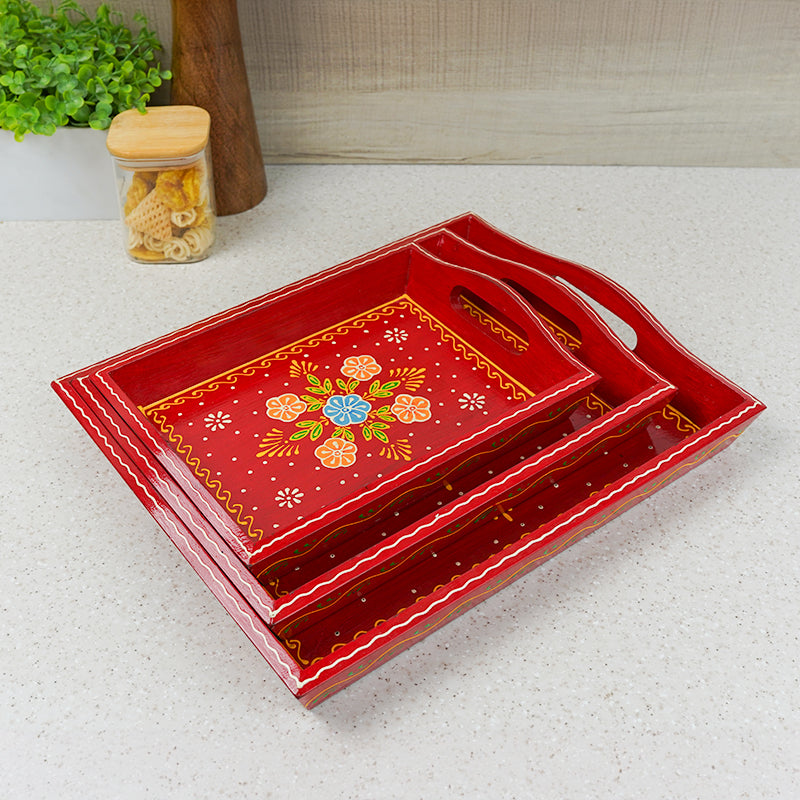 Serving Tray - Binayi Ethnic Handpainted Serving Tray - Set Of Three