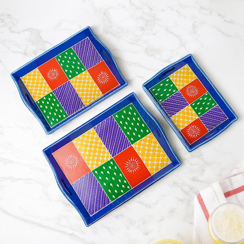 Serving Tray - Thambura Ethnic Handpainted Serving Tray - Set Of Three