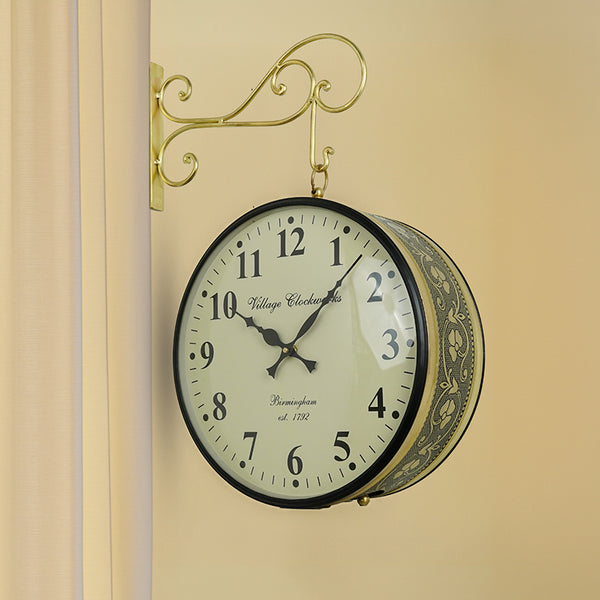 Numaera Double Sided Vintage Station Clock - Green Gold
