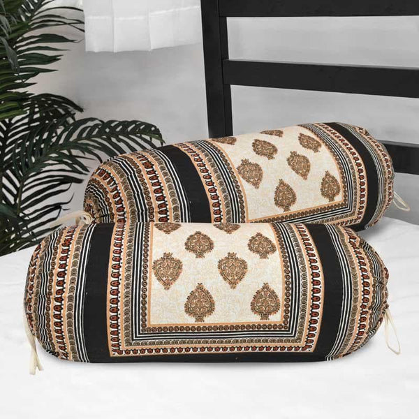 Buy Saroj Ethnic Printed Bolster Cover (Brown) - Set Of Two at Vaaree online | Beautiful Bolster Covers to choose from