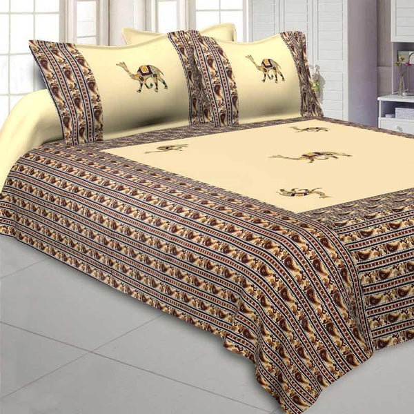 Buy Traditional Camel Bedsheet - Cream at Vaaree online | Beautiful Bedsheets to choose from