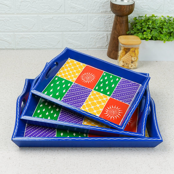 Serving Tray - Thambura Ethnic Handpainted Serving Tray - Set Of Three