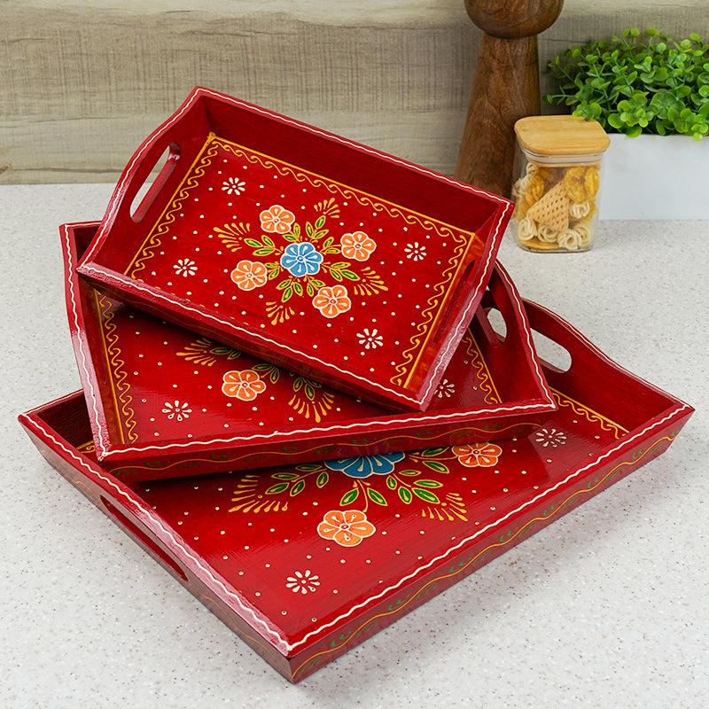 Buy Binayi Ethnic Serving Tray - Set Of Three Serving Tray from Vaaree