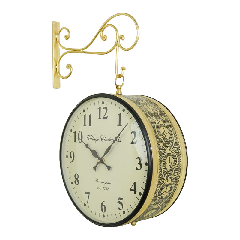 Buy Numaera Double Sided Vintage Station Clock - Green Gold Wall Clock from Vaaree