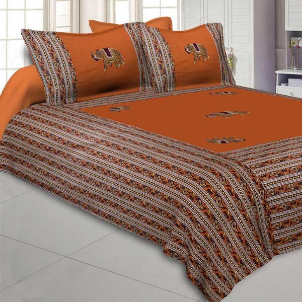 Buy Traditionally Tuskan Bedsheet - Orange at Vaaree online | Beautiful Bedsheets to choose from