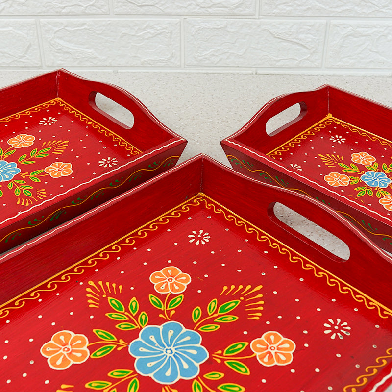 Serving Tray - Binayi Ethnic Handpainted Serving Tray - Set Of Three