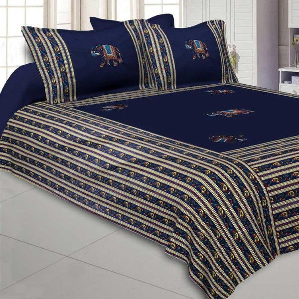Buy Traditionally Tuskan Bedsheet - Blue at Vaaree online | Beautiful Bedsheets to choose from
