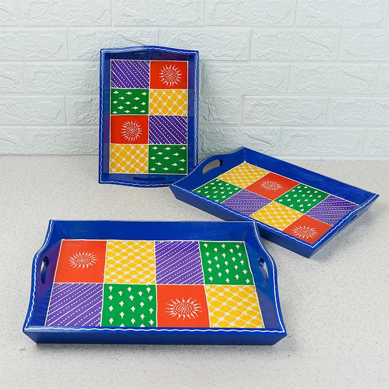 Serving Tray - Thambura Ethnic Handpainted Serving Tray - Set Of Three