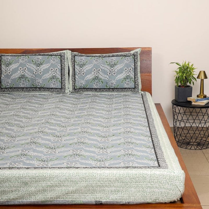 Buy Chevronned Jaipuri Bedsheet - Blue at Vaaree online | Beautiful Bedsheets to choose from