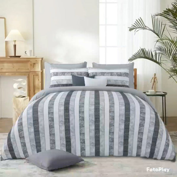 Bedsheets - Ishya Striped Bedsheet - Grey