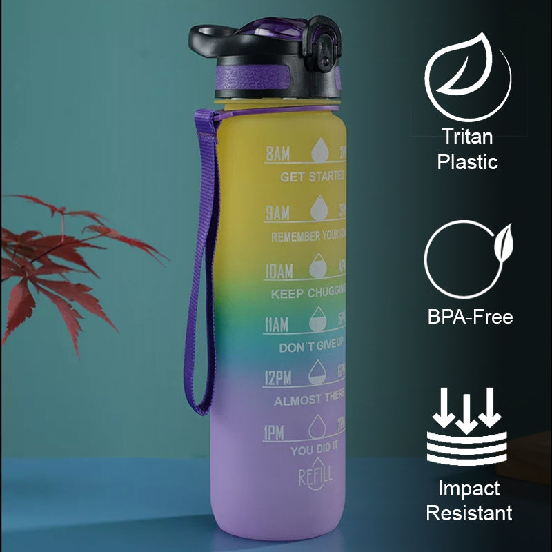 Buy Motivational Water Bottle With Time Marker (1000 ML) - Purple & Yellow Bottle from Vaaree