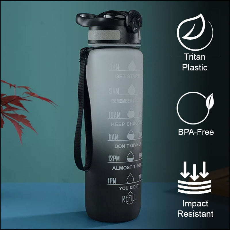 Buy Motivational Water Bottle With Time Marker (1000 ML) - Black & Grey Bottle from Vaaree