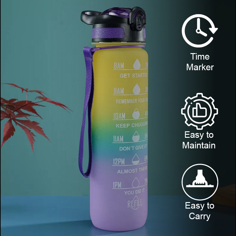 Buy Motivational Water Bottle With Time Marker (1000 ML) - Purple & Yellow Bottle from Vaaree