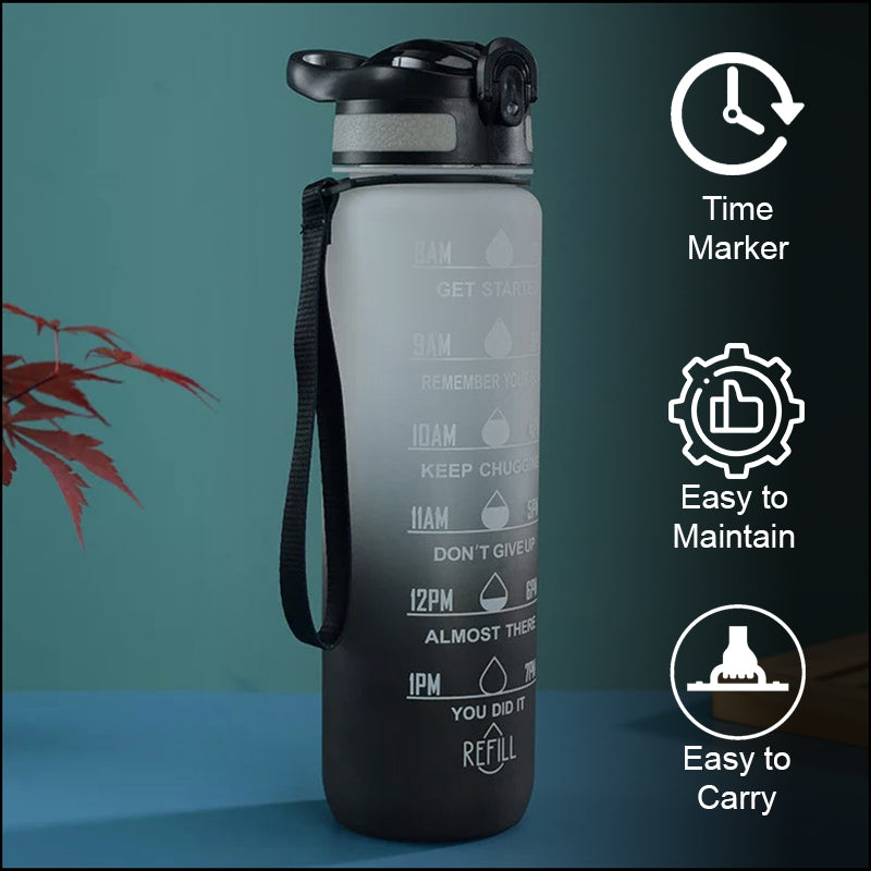 Buy Motivational Water Bottle With Time Marker (1000 ML) - Black & Grey Bottle from Vaaree