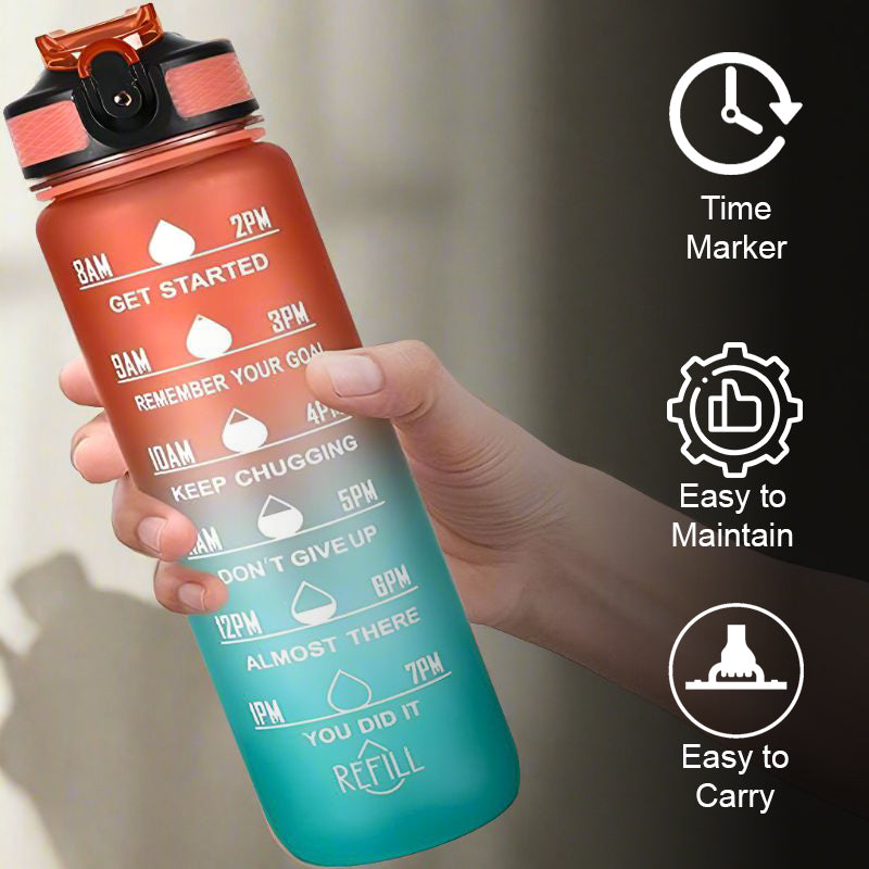 Buy Motivational Water Bottle With Time Marker (1000 ML) - Blue & Orange Bottle from Vaaree