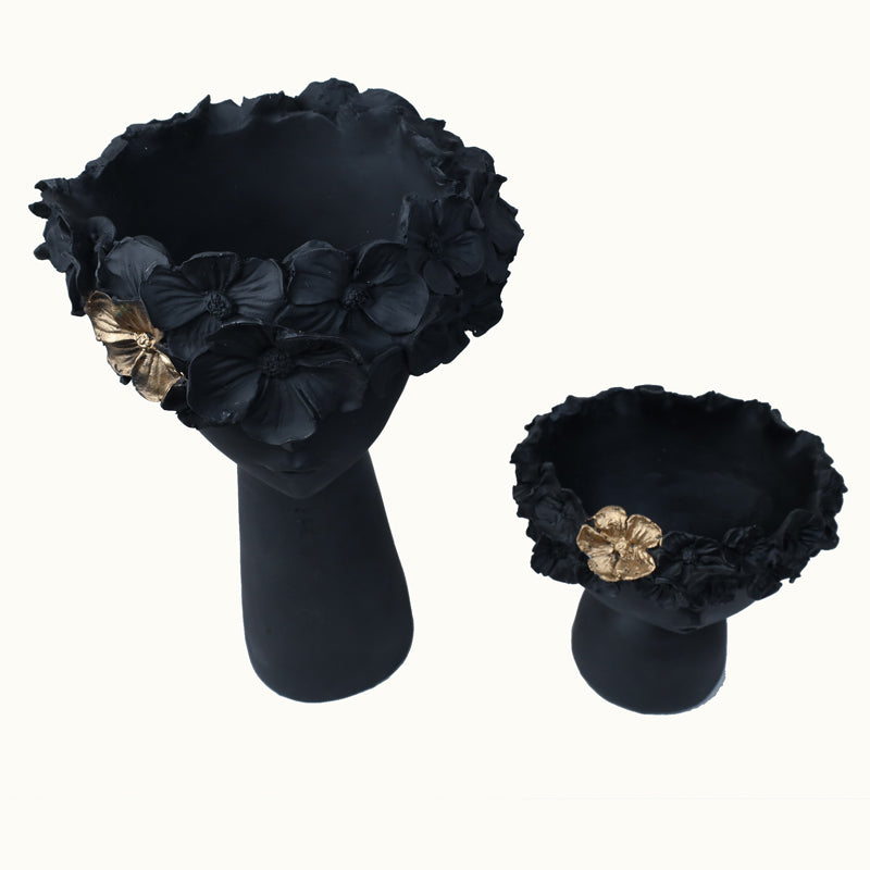 Buy Flora Sculpt Showpiece (Black) - Set Of Two Showpieces from Vaaree