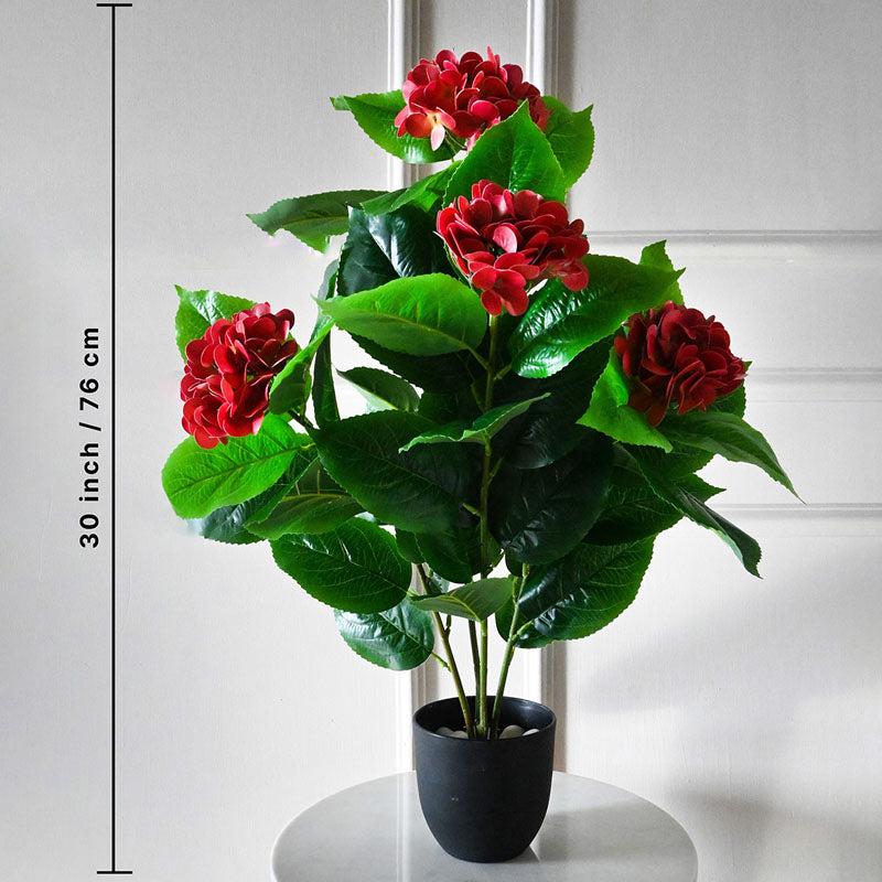 Buy Faux Everlasting Hydrangea Plant With Pot (Red) - 2.5 Feet Artificial Plants from Vaaree