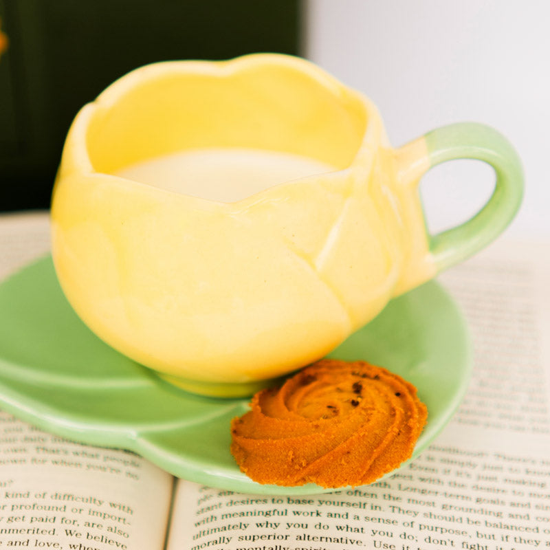 Buy Tulip Glaze Yellow & Green Mug & Saucer (300 Ml) - Two Piece Set Gift Box from Vaaree